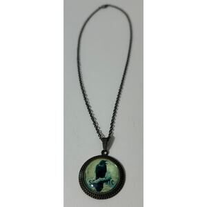 Vintage-Inspired Glass Dome Raven Pendant Necklace with Brass Chain, 21.25"